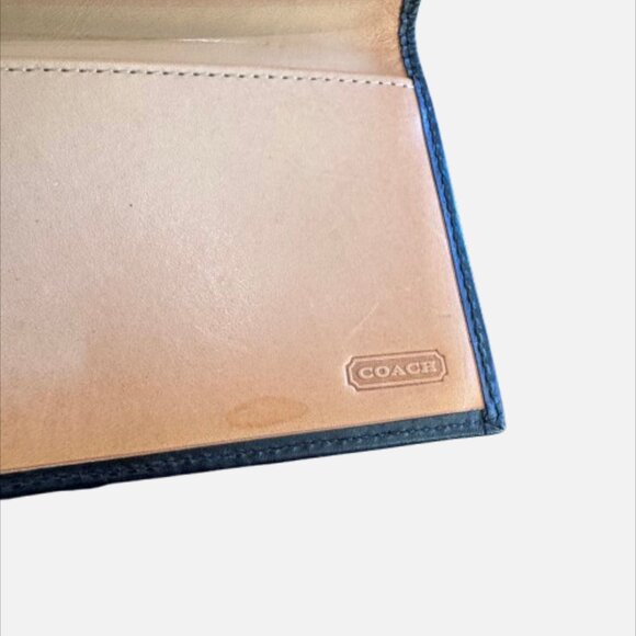 COACH Black Signature Jacquard with Natural Leather Checkbook Cover - Picture 4 of 7